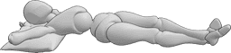 Posen-Referenz- Entspannende Liegekissen-Pose - Frau entspannt sich, legt sich hin und stützt ihren Kopf auf ein Kissen