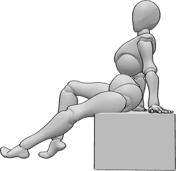 Riferimento alle pose- Posizione seduta delle gambe che flirtano - Una donna sicura di sé è seduta e flirta, mostrando le gambe in posa