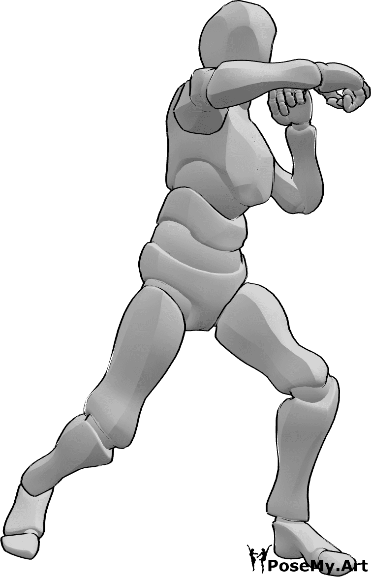 Pose Reference- Male boxing leg pose - Male is boxing, punching with right hand, turning his right foot in, boxing leg pose