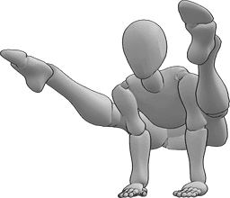 Posen-Referenz- Fortgeschrittene Yoga-Handstand-Pose - Frau macht fortgeschrittenen Handstand Yoga-Pose mit geraden Beinen