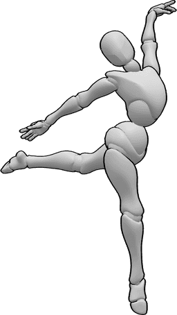 Référence des poses- Pose de danse féminine - Pose de danse féminine sur les orteils droits avec la jambe gauche levée