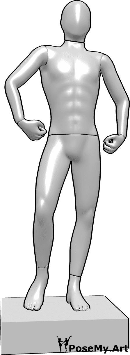 Pose Reference- Strong mannequin pose - Male mannequin is standing, showing muscles pose