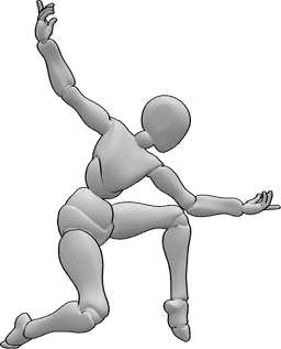 Posen-Referenz- Tanzhaltung auf den linken Zehen - Weibliche Tanzpose auf den linken Zehen, auf der Spitze des rechten Fußes