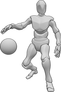 Posen-Referenz- Dribbelnde Basketball-Pose - Mann steht und dribbelt Basketball mit dem rechten Arm
