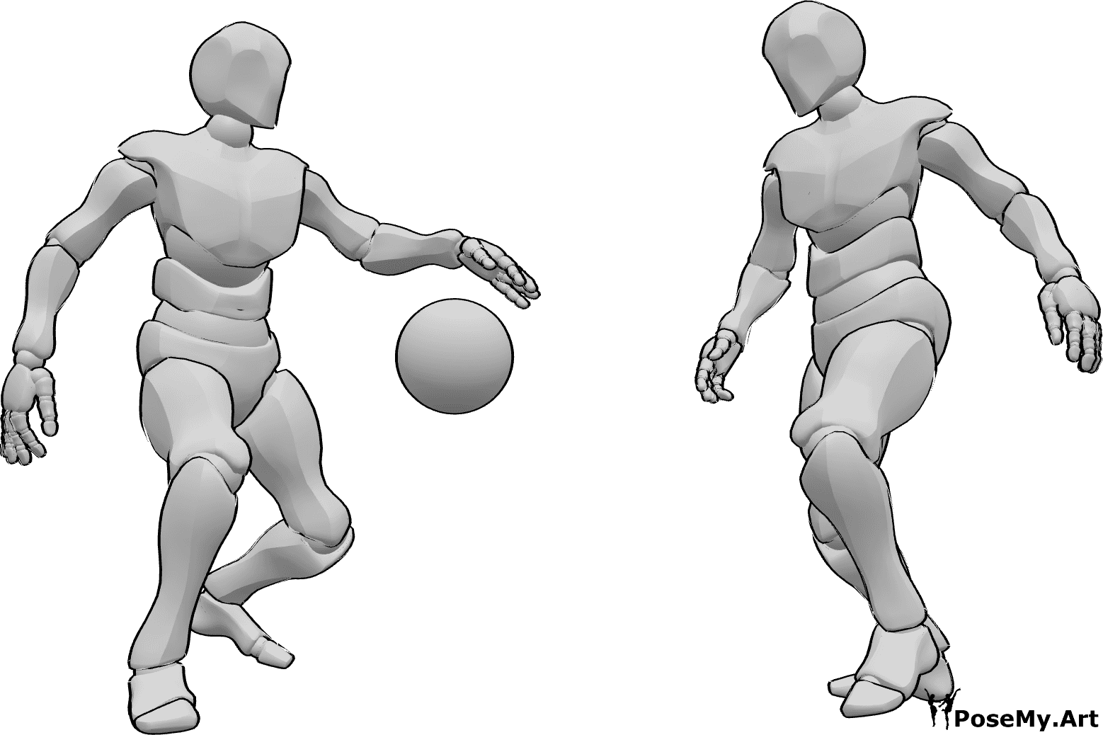 Pose Reference- Two males basketball pose - Two males are playing basketball, one of them is dribbling the ball