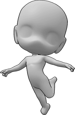 Posen-Referenz- Niedliche springende Chibi-Pose - Cute chibi ist glücklich und springt hoch in die Luft mit seinen Armen weit auseinander