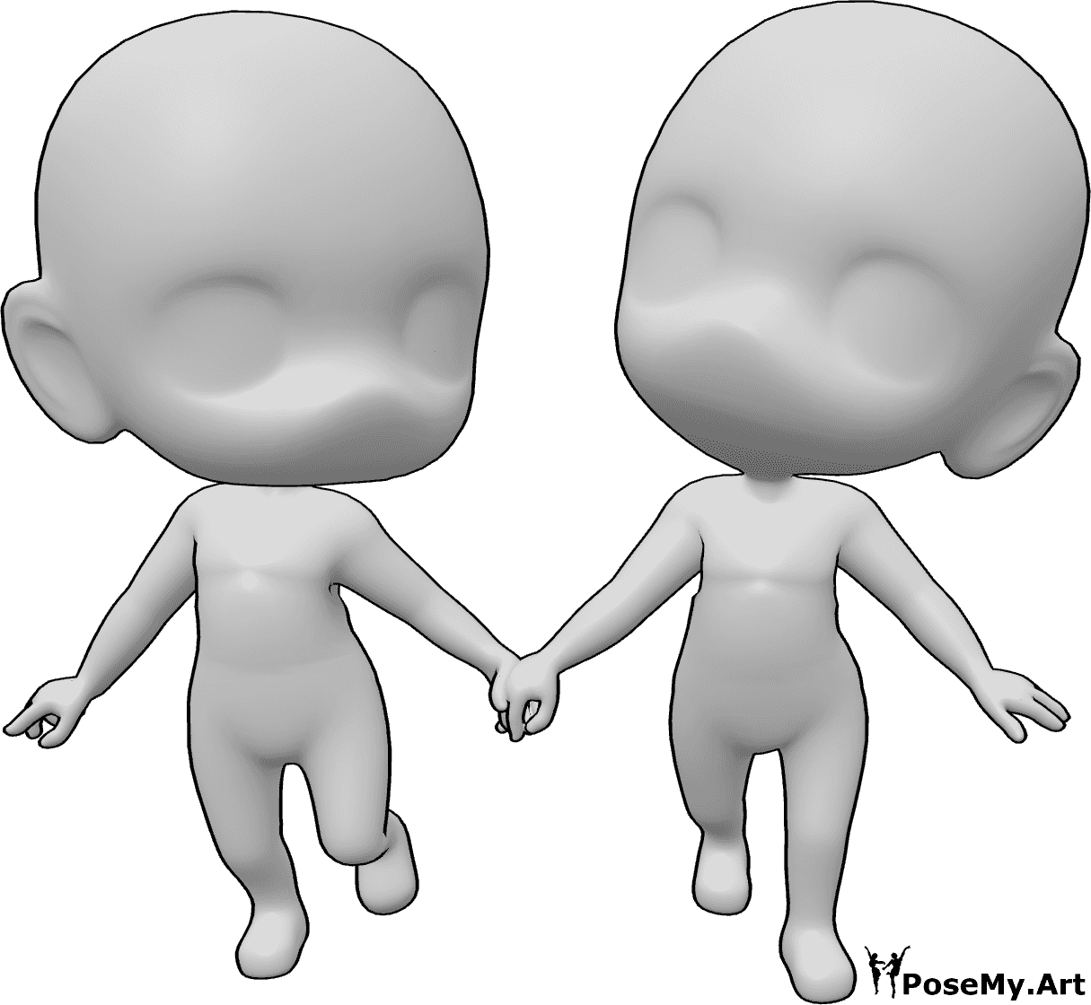 Pose Reference- Happy chibis walking pose - Two chibi is walking together happily and holding each others hands