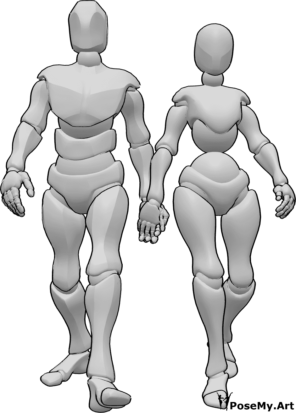 Pose Reference- Confident couple walking pose - Couple is walking together confidently and holdinh each others hands
