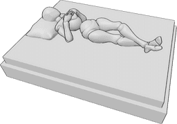 Posen-Referenz- Weibliche schlafende Rückenpose - Das Weibchen liegt und schläft auf dem Rücken im Bett