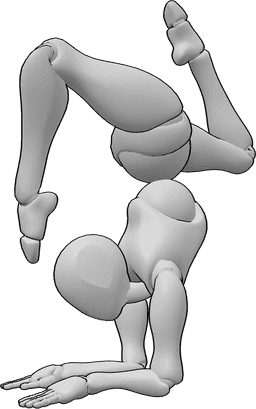 Référence des poses- Pose acrobatique du coude en position debout - Femme effectuant une pose acrobatique coude en l'air