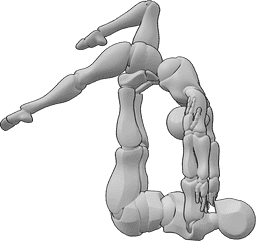 Référence des poses- Pose d'acrobates féminins et masculins - Le mâle tient la femelle en l'air, effectuant ensemble une pose acrobatique.