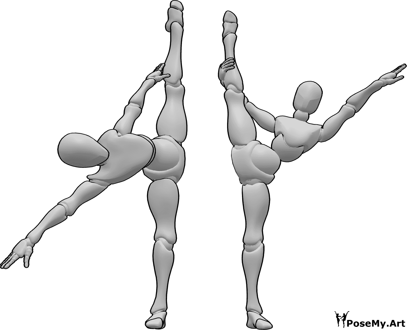 Pose Reference- Standing side splits pose - Two females are doing side splits while standing