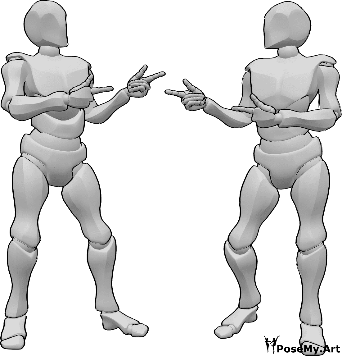 Pose Reference- Two males pointing pose - Two males are happily pointing at each other, saying 