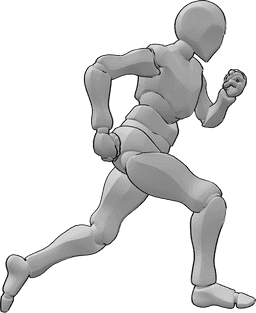 Riferimento alle pose- Posa maschile di corsa veloce - L'uomo corre veloce con i pugni chiusi, guardando avanti