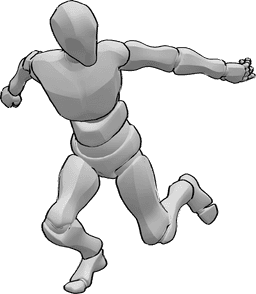 Posen-Referenz- Männliche Tanzpose Arme nach hinten gestreckt - Männliche Tanzpose auf dem rechten Fuß stehend mit nach hinten ausgestreckten Armen