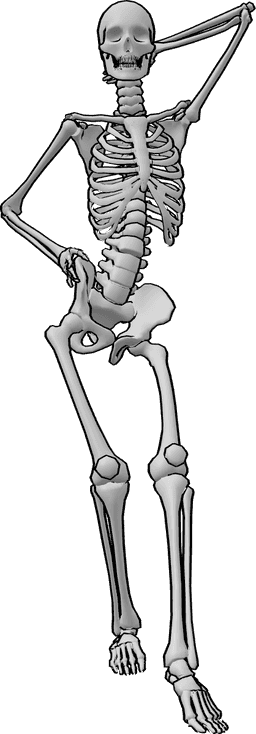 Référence des poses- Squelette flirtant avec la danse - Le squelette exécute une danse de flirt, sa main droite est posée sur sa hanche.