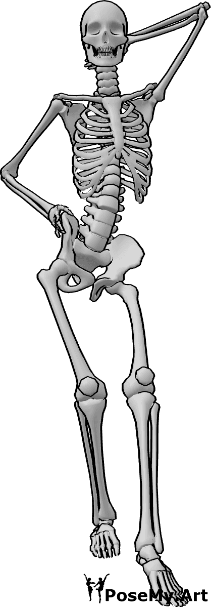 Pose Reference- Skeleton flirting dancing pose - Skeleton is performing a flirting dance, her right hand is on her hip