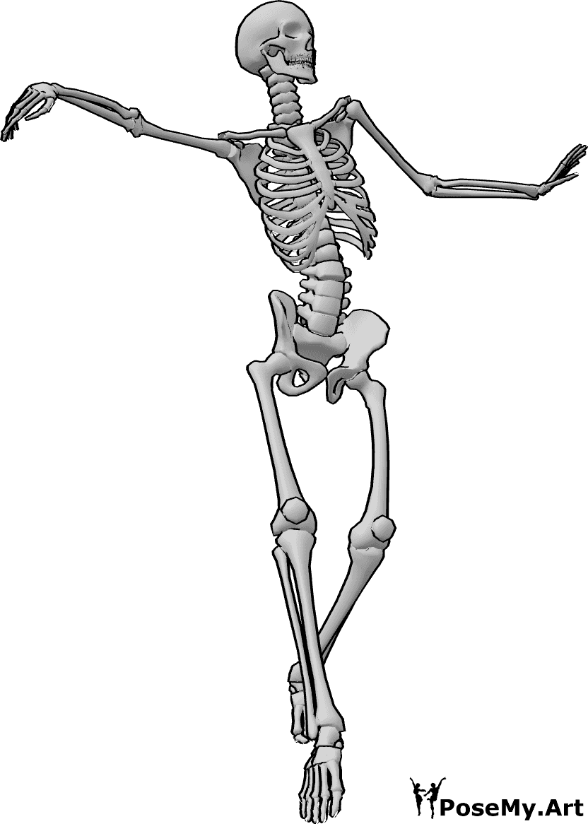 Pose Reference- Skeleton belly dancing pose - Skeleton is enjoying belly dancing and looking to the left