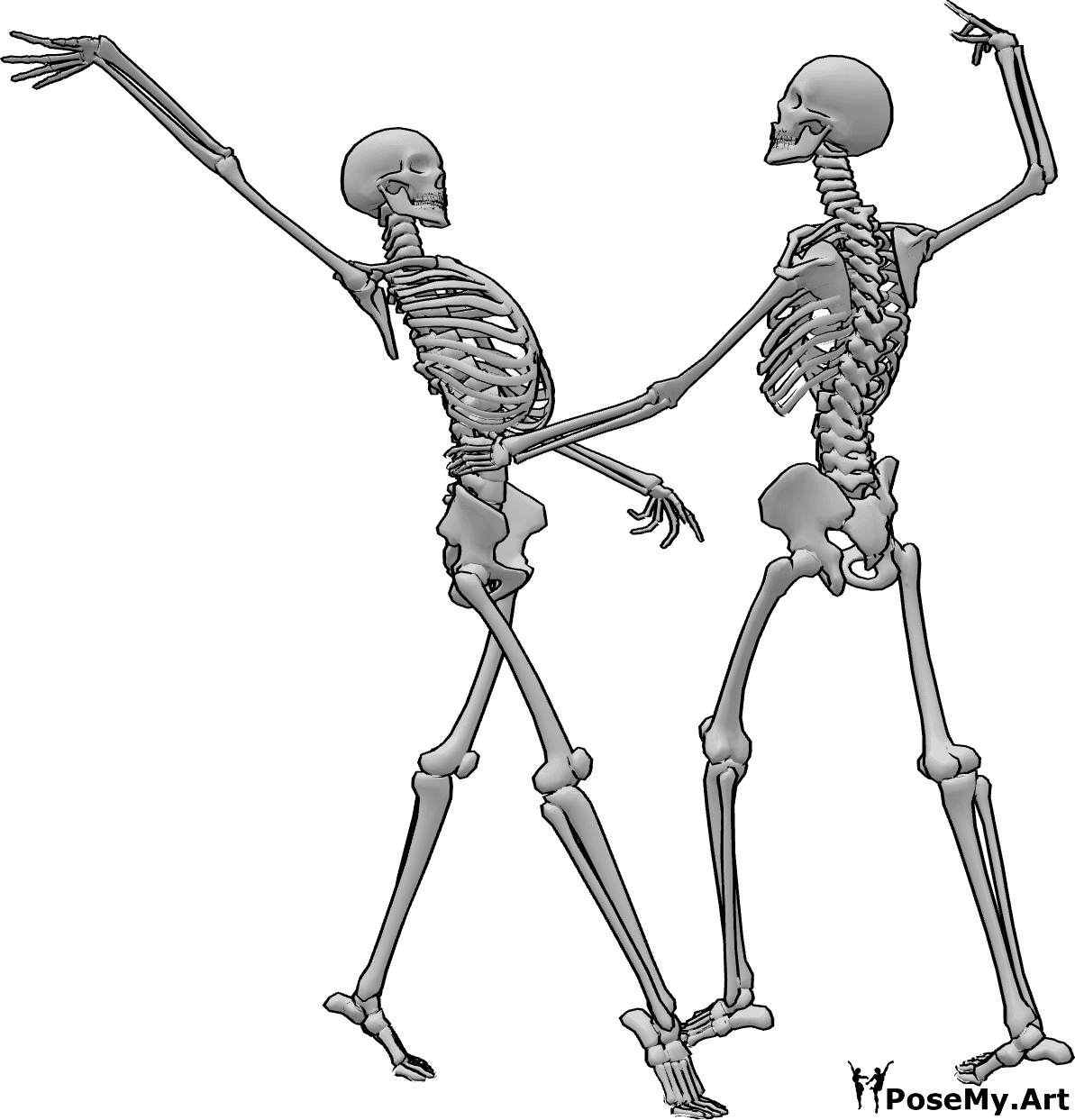 Pose Reference- Skeleton romantic dance pose - Two skeletons are romantic dancing together and posing