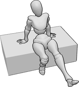 Posen-Referenz- Weibliche Schaukelbeine - Frau setzt sich in einer niedlichen Pose hin, schwingt die Beine