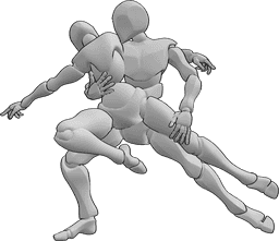 Riferimento alle pose- Posa dinamica per il ballo del tango - Il ballerino di tango maschio tiene in mano la ballerina femmina, in una posa dinamica di tango