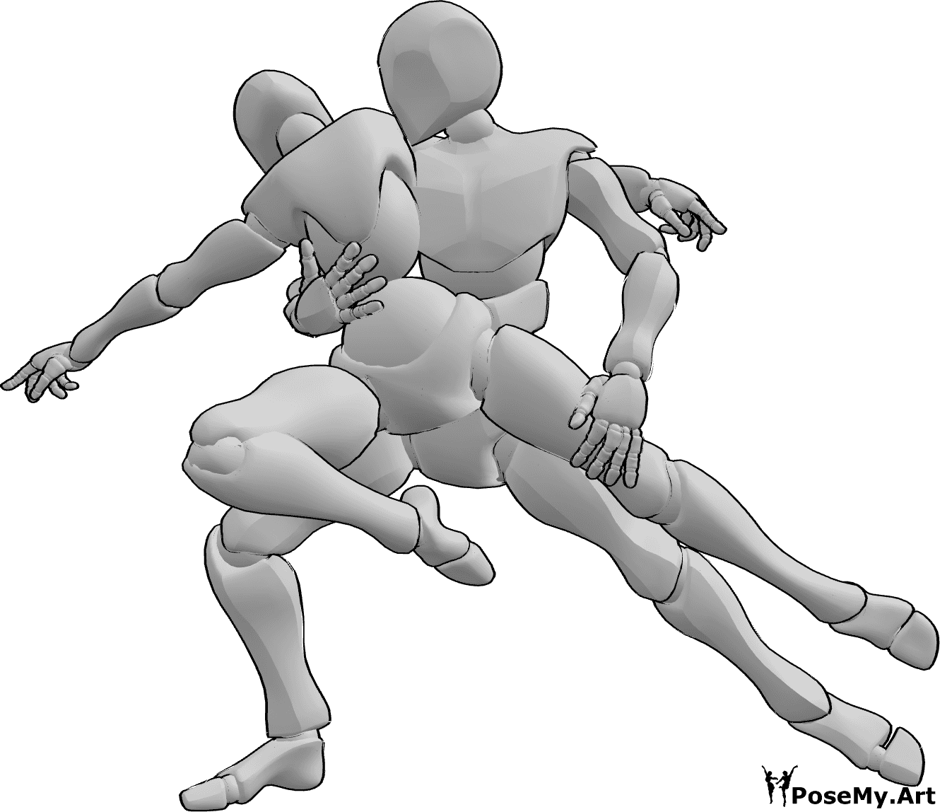 Pose Reference- Dynamic tango dance pose - Male tango dancer is holding the female dancer, dynamic tango pose