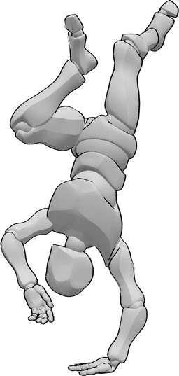Référence des poses- Pose de rotation en équilibre sur les mains à gauche - L'homme fait de la breakdance, en faisant une pirouette en équilibre sur sa main gauche.