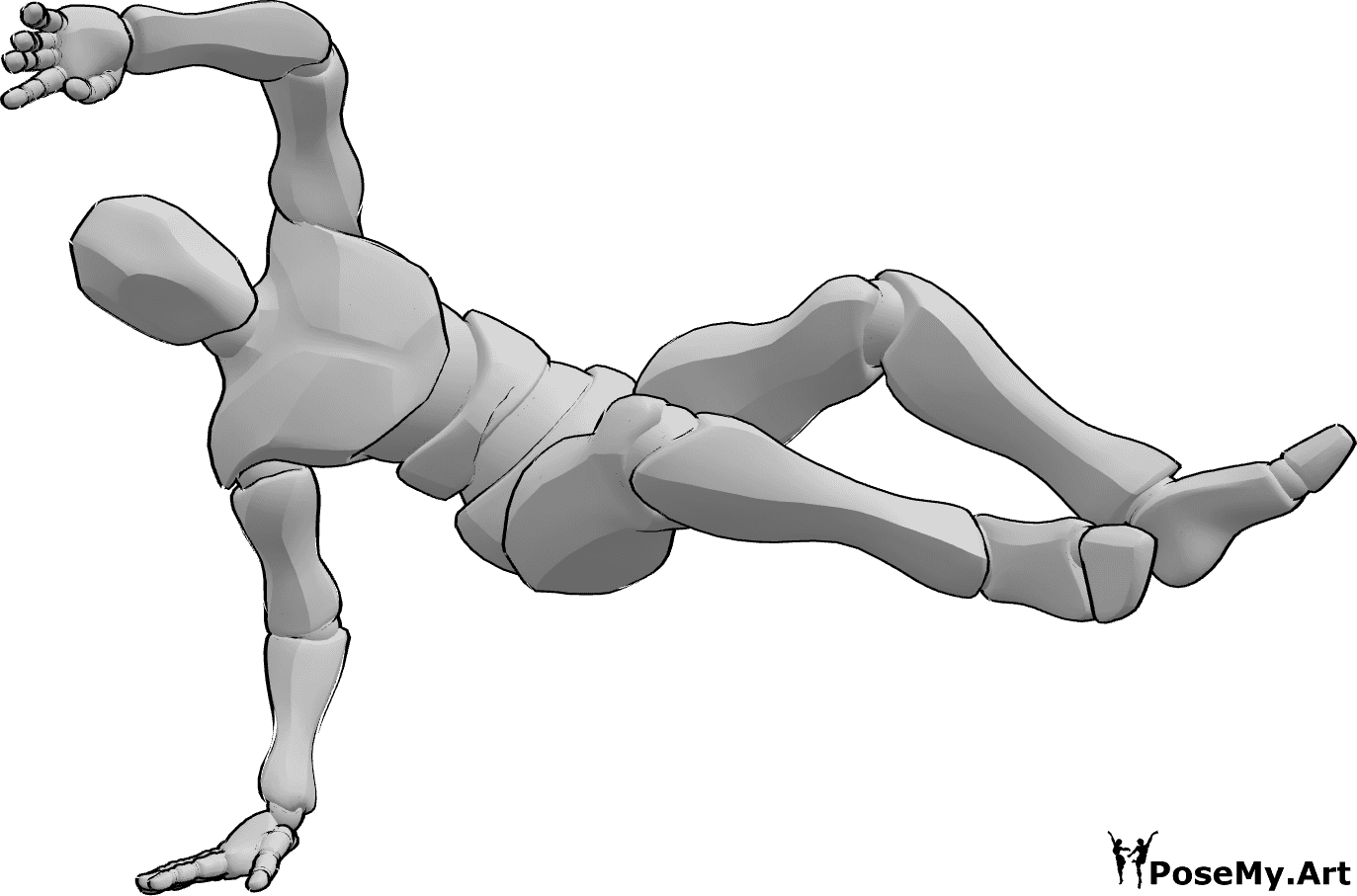 Pose Reference- Right handstand leg pose - Male is breakdancing on the floor, both legs are in the air, standing on right hand