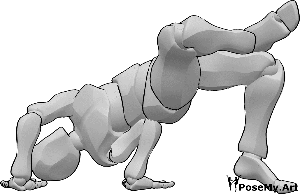 Pose Reference- Breakdance crossed legs pose - Male breakdancer is handstanding and posing with crossed legs 
