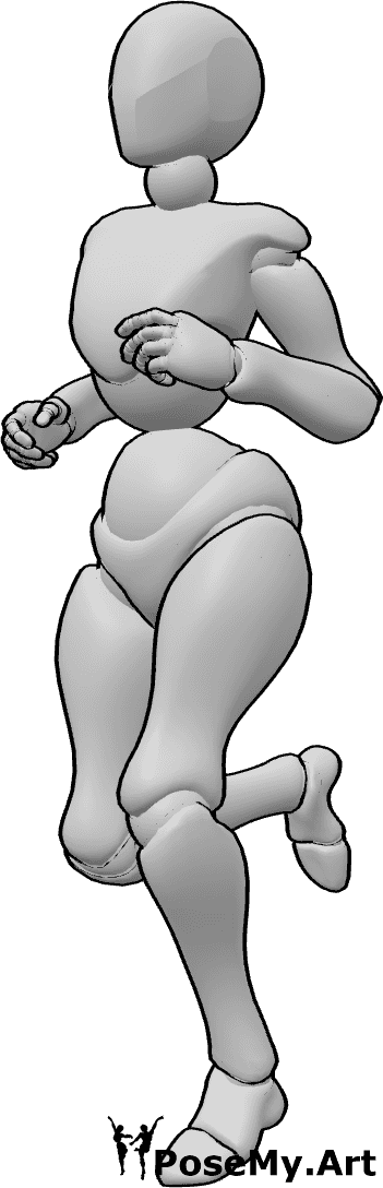 Pose Reference- Fitness female jogging pose - Fitness female is jogging, looking ahead