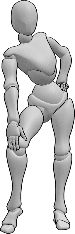 Référence des poses- Forme féminine en position debout - La femme en forme est debout et prend la pose, elle regarde devant elle et sa main gauche est posée sur sa hanche.
