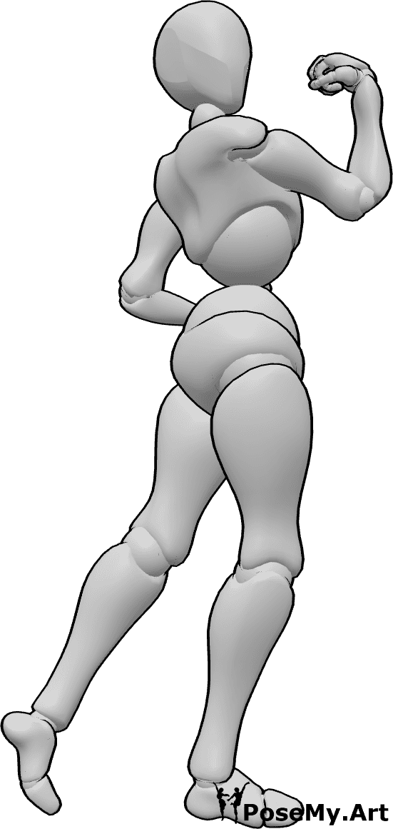 Pose Reference- Female showing muscles pose - Fitness female is standing and posing, showing her muscles