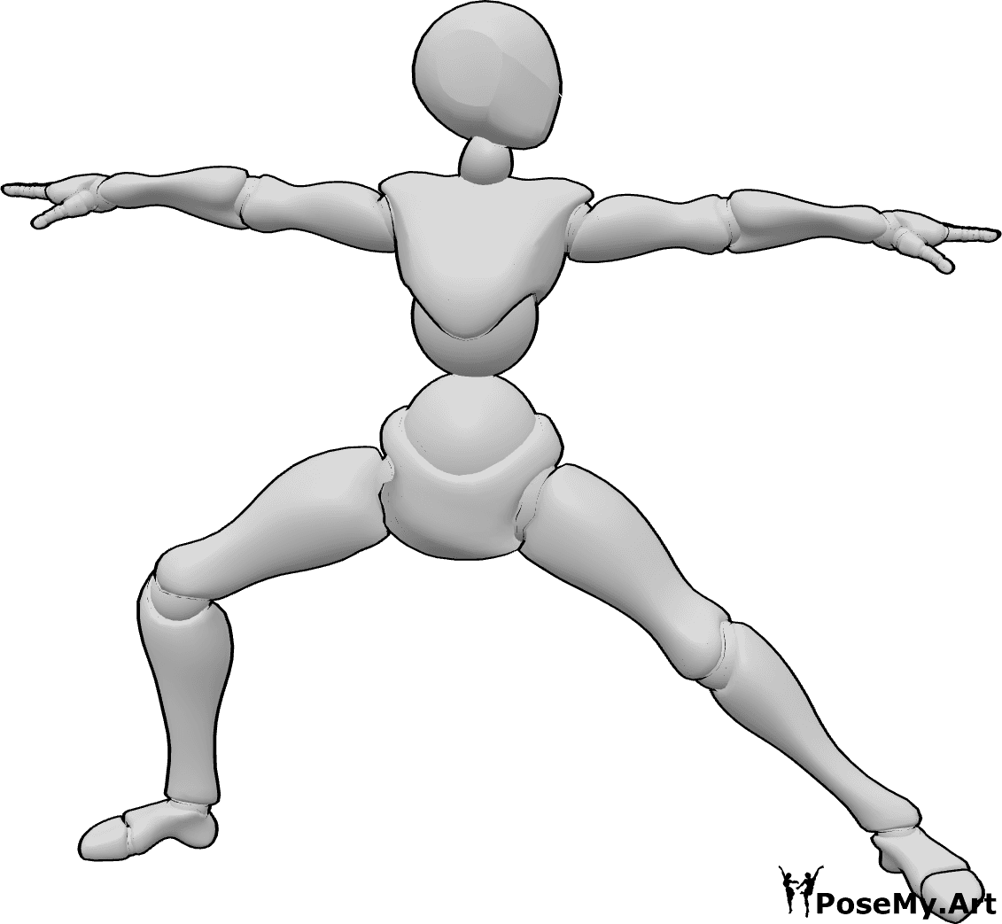 Pose Reference- Female yoga pose - Fitness female is doing yoga, standing with raised arms and looking to the left