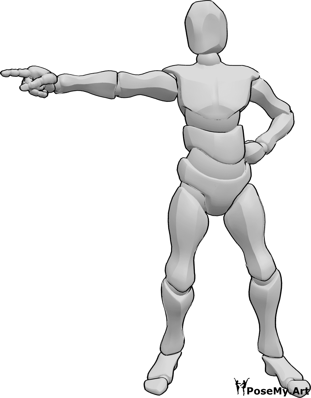 Pose Reference- Male standing pointing pose - Male is stnding with his left hand on hip and pointing with right hand