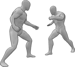 Référence des poses- combat deux hommes professionnels - deux hommes se battant pour des possessions professionnelles