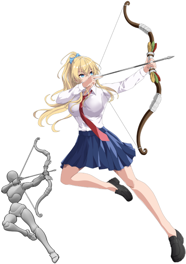 Pose Reference- Female jumping aiming pose - Female is jumping and aiming her bow, female archery pose
