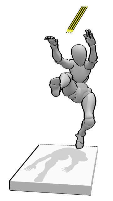 3D model posed as falling, with light and shadow