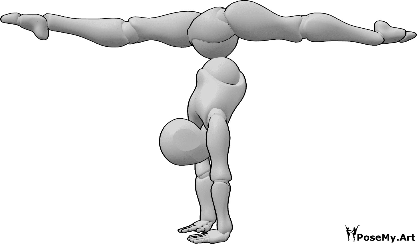 Pose Reference - Handstanding front split pose - Female is handstanding and doing a front split in the air