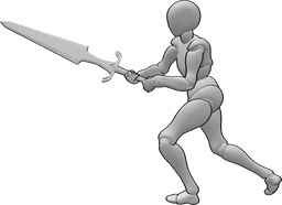 Pose Reference - Sword swing combo pose - Female swinging a sword in a combo pose