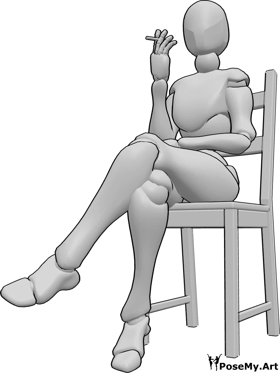 Pose Reference - Female sitting smoking pose - Female is sitting on a chair and smoking cigarette, holding it in her right hand