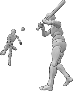 Pose Reference - Baseball exercise pose - Two male baseball players are exercising to throw and hit the ball