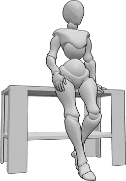 Pose Reference - Female leaning table pose - Female is leaning on the table and looking forward