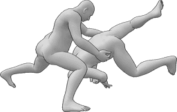 Pose Reference - Sumo wrestling discard pose - Two male sumo wrestlers, one of them successfully discards the other while wrestling