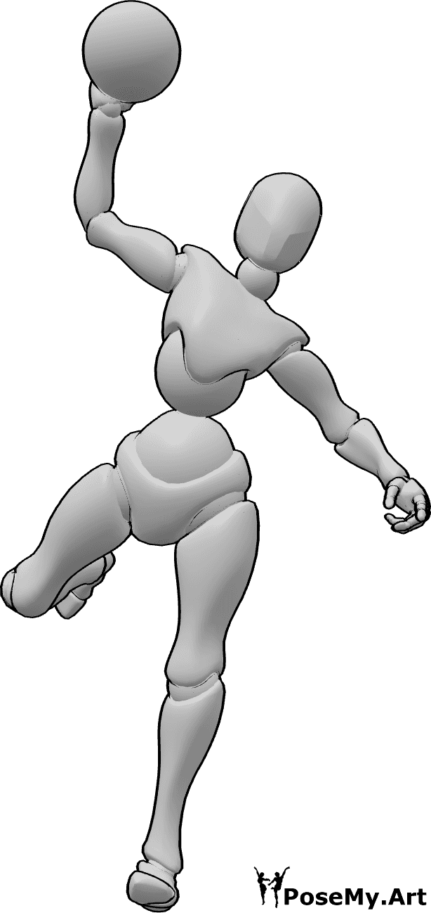 Pose Reference - Throwing handball right hand pose - Female is standing and throwing the handball with her right hand