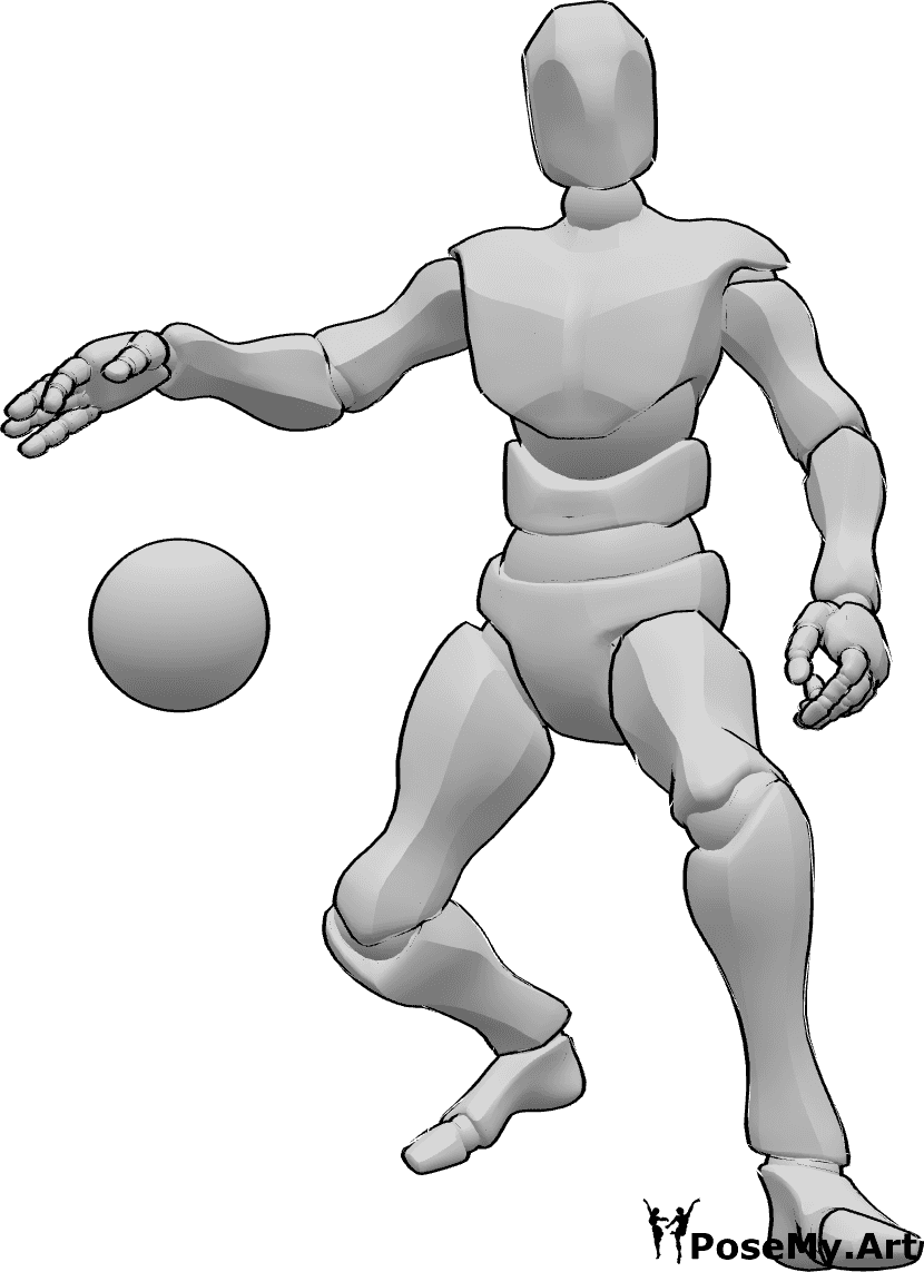 Pose Reference - Male dribbling handball pose - Male handball player is dribbling, running with the handball and looking ahead