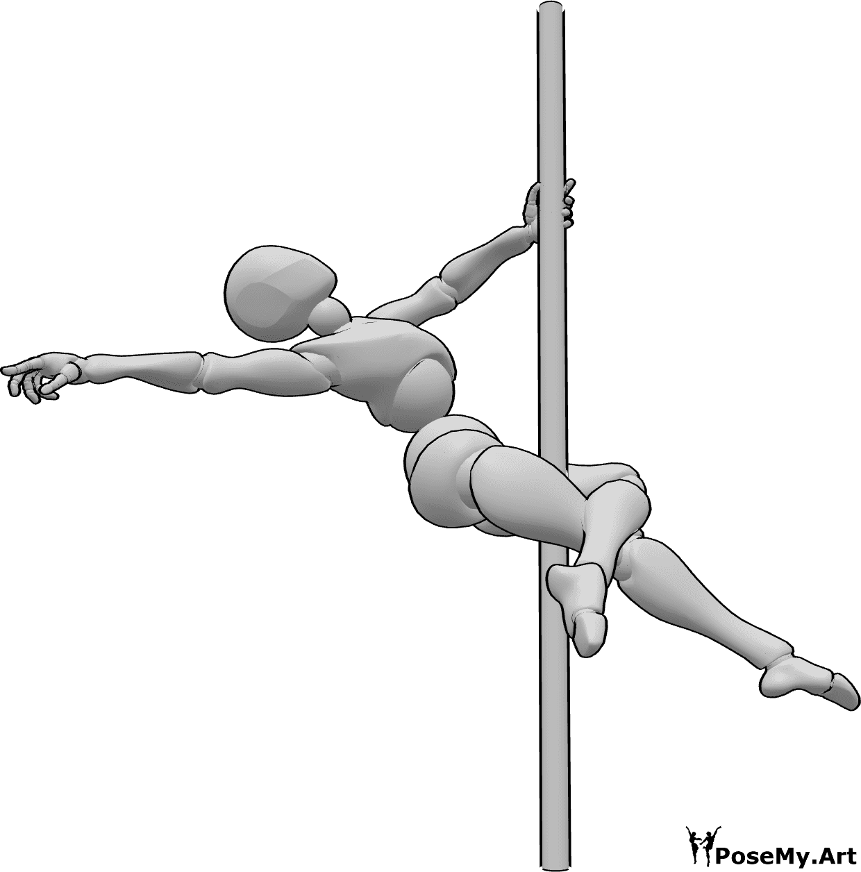 Pose Reference - Crossed legs dance pose - Female is dancing on the pole, holding the pole with her left hand and posing with her legs crossed