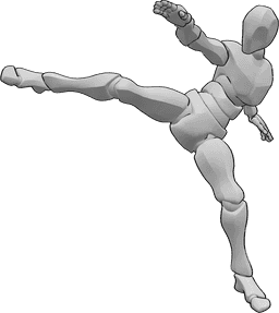 Pose Reference - Spinning back kick pose - Male dynamic spinning back kick with right foot