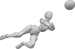 Pose Reference - Hitting floor bump pose - Female volleyball player hits the floor to catch the ball with a bump