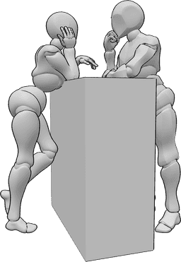 Pose Reference - Flirting bar counter pose - Female and male are leaning on the bar counter and flirting