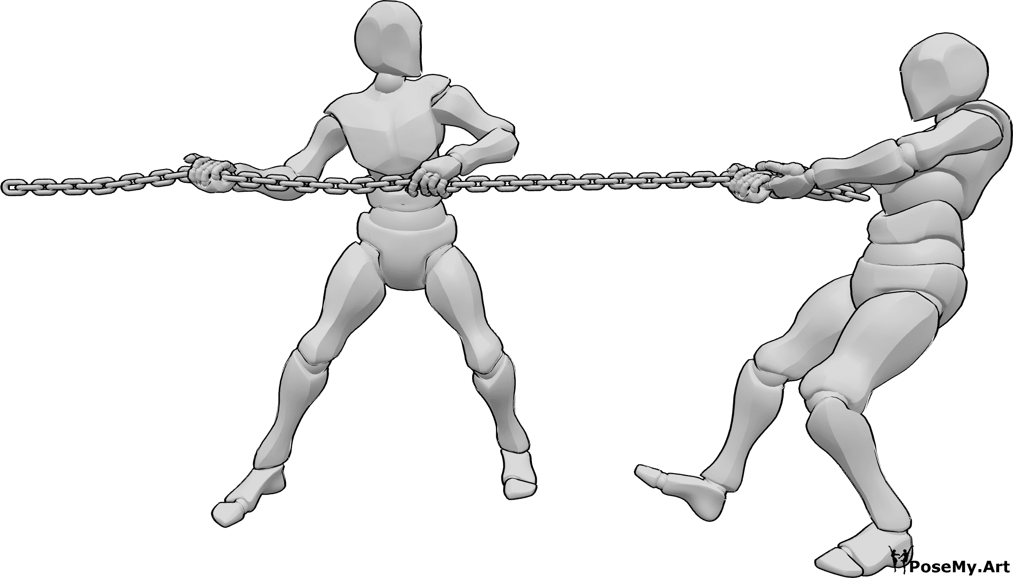 Pose Reference - Two males pulling pose - Two males are standing and pulling a heavy chain with two hands